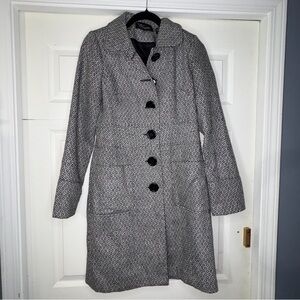 CoffeeShop Black and Gray Patterned Trench Coat